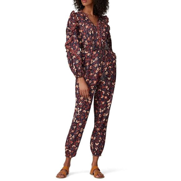 Ulla Johnson Pants - Ulla Johnson Delphine Floral Ruffle Jumpsuit Navy Blue Multi Women's Size 4